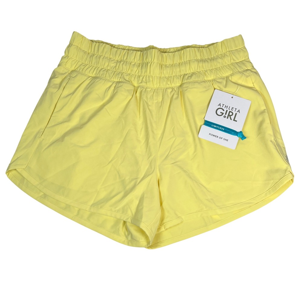 Athleta Girl Run Free 2.5 Short Kids XXL 16 Yellow Featherweight Stretch NWT